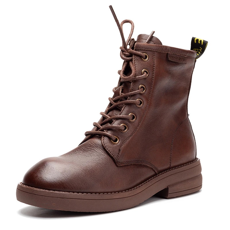 

Women Genuine Leather Boots 2020 New Female Autumn Boots Full-Grain Leather Boots Martin boots Keep Warm Winter Boots