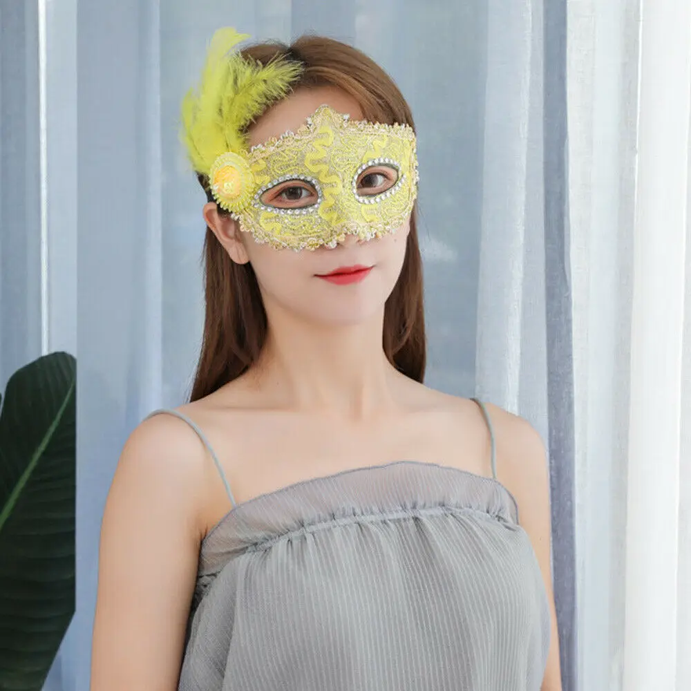 6 цветов модная женская кружевная маска с перьями для глаз Маскарадная блестками