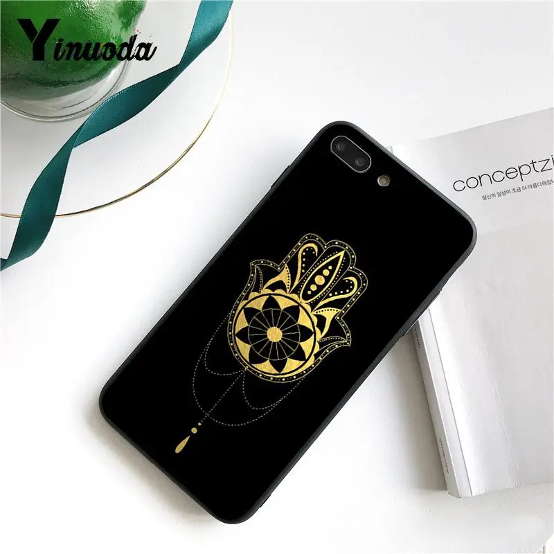Yinuoda Хамса рука Фатимы ТПУ мягкий силиконовый черный чехол для телефона iPhone 8 7 6S