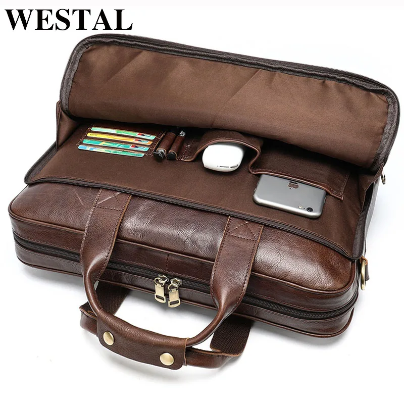Мужская кожаная сумка WESTAL, мужской портфель, Офисные Сумки для мужчин, мужская сумка из натуральной кожи, сумки для ноутбука, мужской портфель, сумка