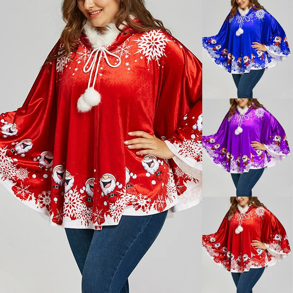 Зимний плащ для женщин кейпы с принтом шаль мех пальто капюшоном Рождественский