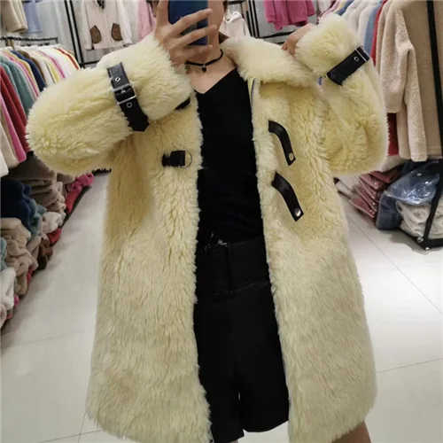 Yellow Женское пальто из овечьего меха, шерстяная верхняя одежда, длинная верхняя одежда, теплое пальто, женская модная куртка, женская куртка из натурального овечьего меха - Цвет: Yellow