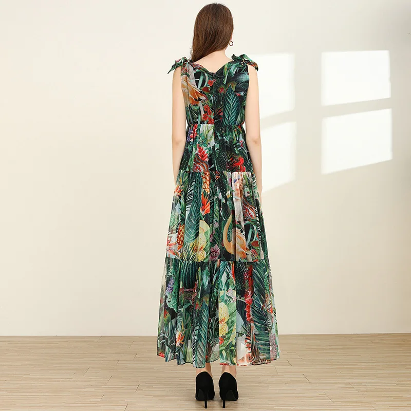 Женское шифоновое платье макси с V образным вырезом и цветочным принтом|Женские