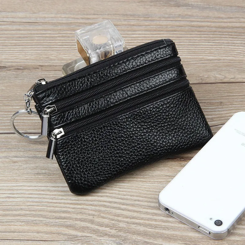 

New Style Cowhide Short Wallet Ladies Leather Zipper Coin Purse Mini Purse Coin Bag Coin Purse Keychain