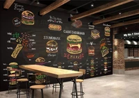 custom large 3d wallpaper mural chalk burger fast food hamburger decoration waterproof material
