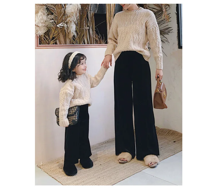 

Осенние длинные широкие бархатные брюки в Корейском стиле для девочек и женщин Одежда для родителей и детей