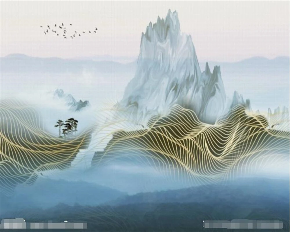 

beibehang Custom silk wallpaper abstract decorative painting bird ink landscape TV background wallpaper home decoration fluff