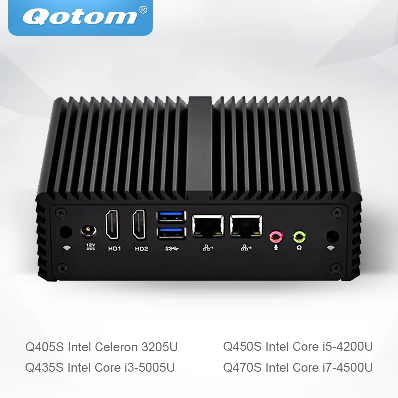 Qotom Mini PC Celeron Core i3 i5 i7 Support Linux Ubuntu Win Fanless Micro Computer 2 Gigabit NIC Little Box PC Q400S-S08