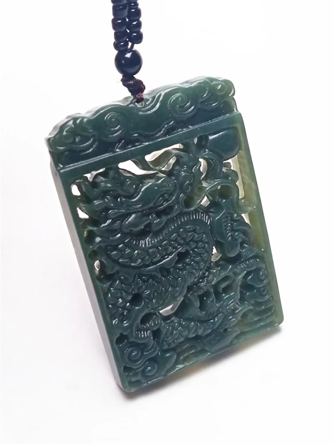 

LETSFUN Fine Jewelry Chinese Natural Dark Green Jade Pendant Dragon Necklace