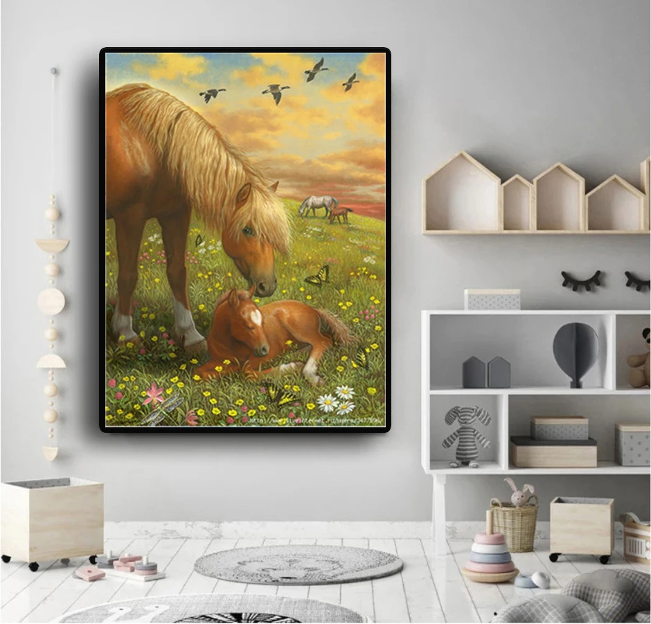 Лошадь мать любовь животное diy-картина маслом по номеру для домашнего декора