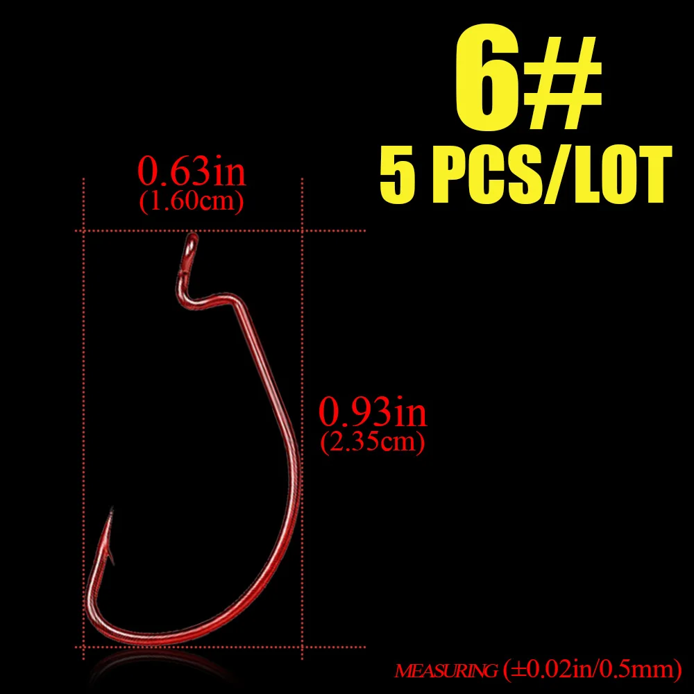 5 шт./партия красные глаза ringed выключатель крючки для Червяков 5/0#-6# для хвоста бас карпа владельца - Цвет: size6