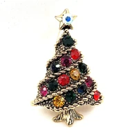 stunning vintage golden braided colorful crystal christmas tree brooches and pins for family best friends winter holiday jewelry