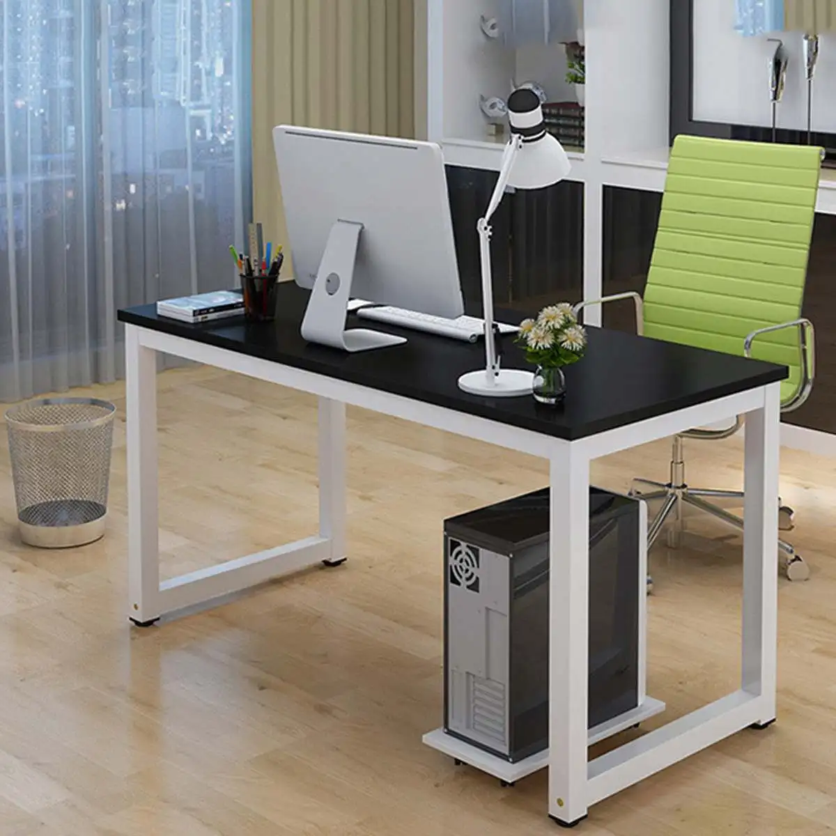 

120/100cm Computer Laptop Desk Modern Style Computer Table with Bookshelf Wooden Standing Writing Desk for Home Office