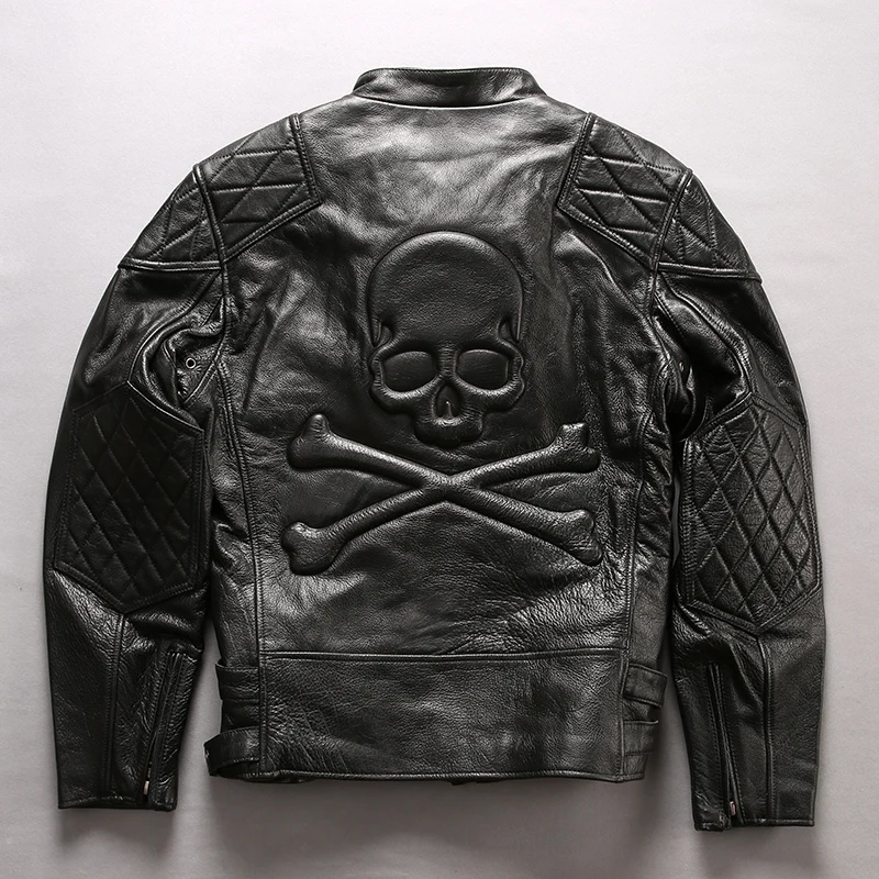 Винтажная Черная Мужская Байкерская кожаная куртка с черепом модель 2020