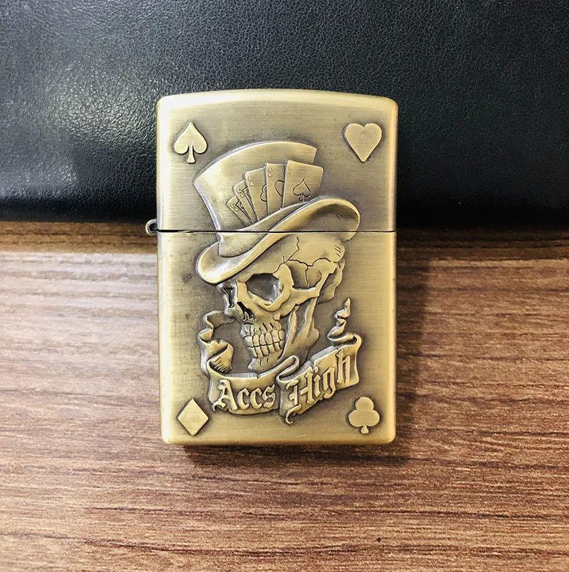 Креативная бронзовая керосиновая Зажигалка рельефы Зажигалка Constantine/flower/horse/eagle/skull - Цвет: skull