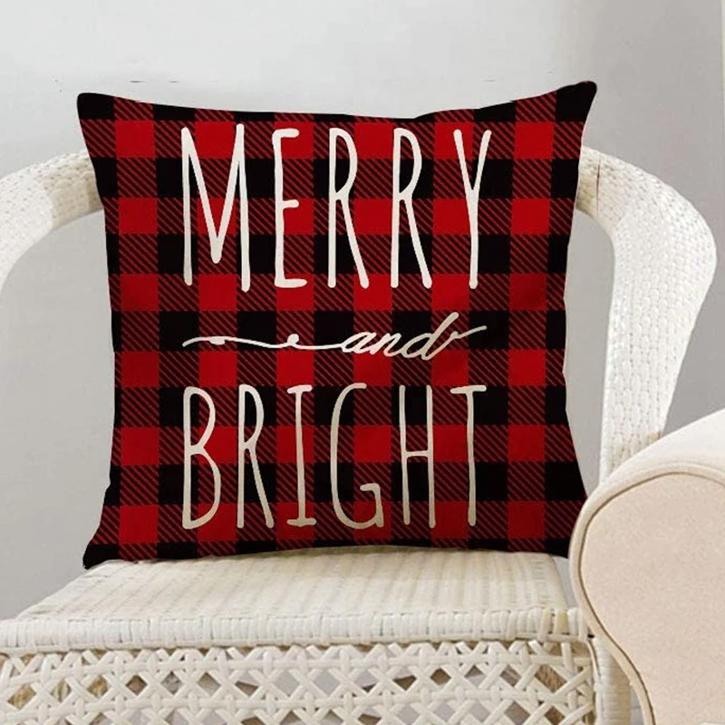 

Christmas Winter Buffalo Plaid Throw Pillow Cover,Christmas Tree Snowflake Cushion Case Decoration for Sofa Couch