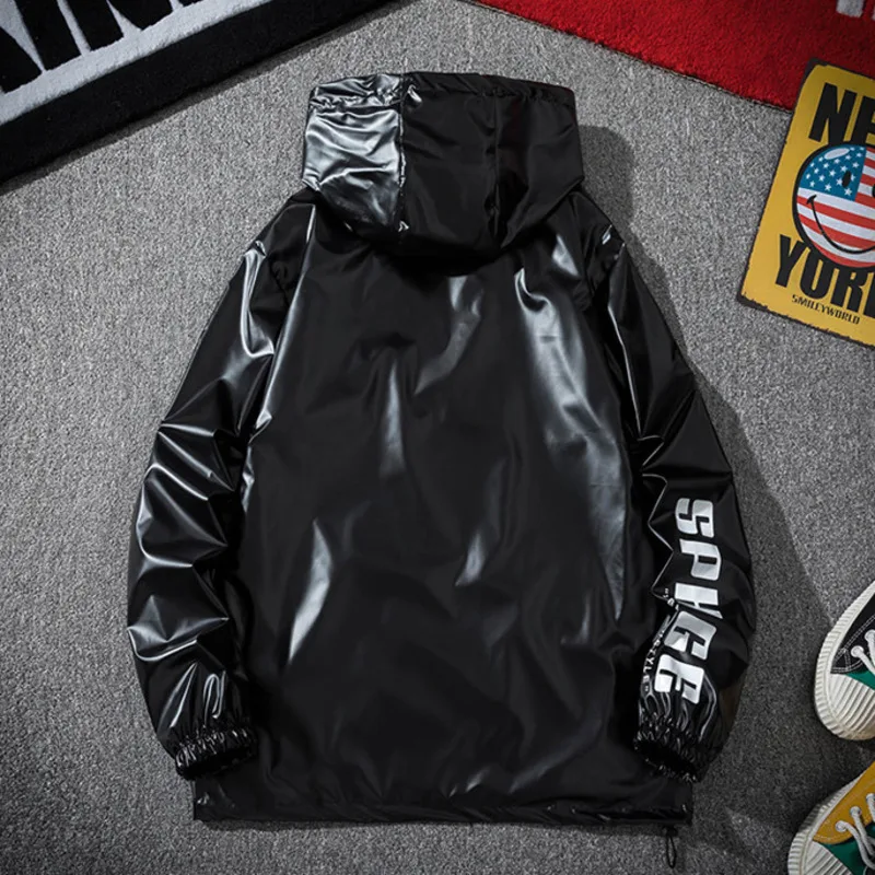 

Jackets Men Silver Gold Blue Black Grey Shinny Punk High Street Harajuku Hip Hop Jacket Men Hooded Coats Plus Size