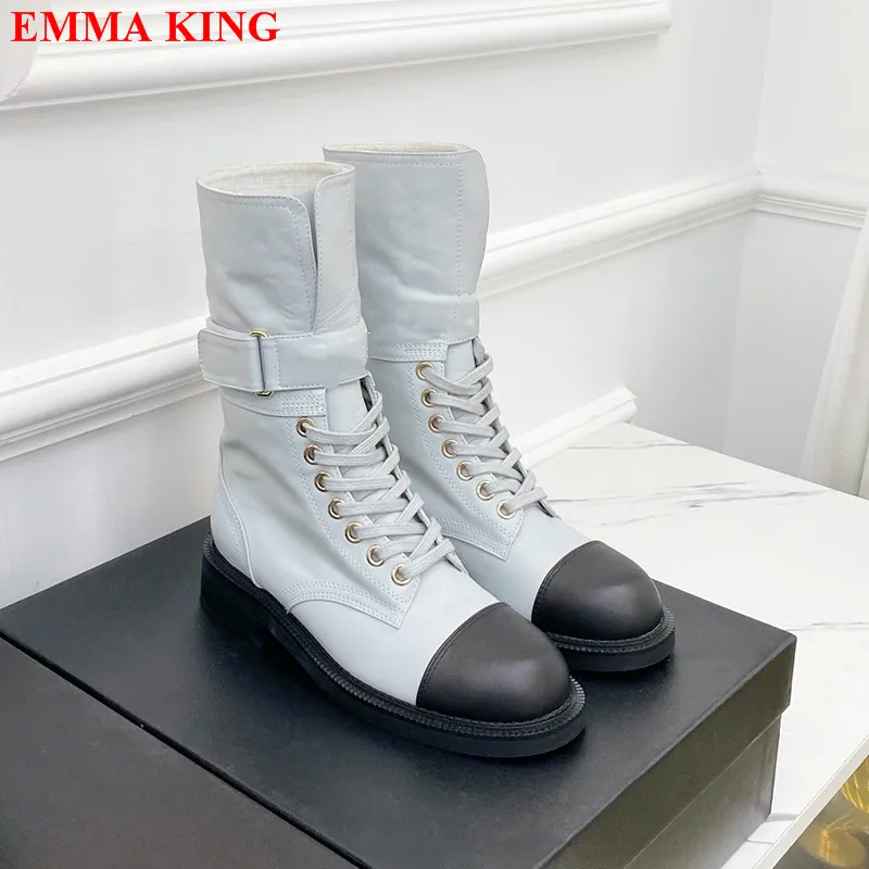 

Зимние женские ботинки из натуральной кожи, ботинки мартинсы смешанных цветов, модная дизайнерская обувь, ботильоны на шнуровке, женские бо...