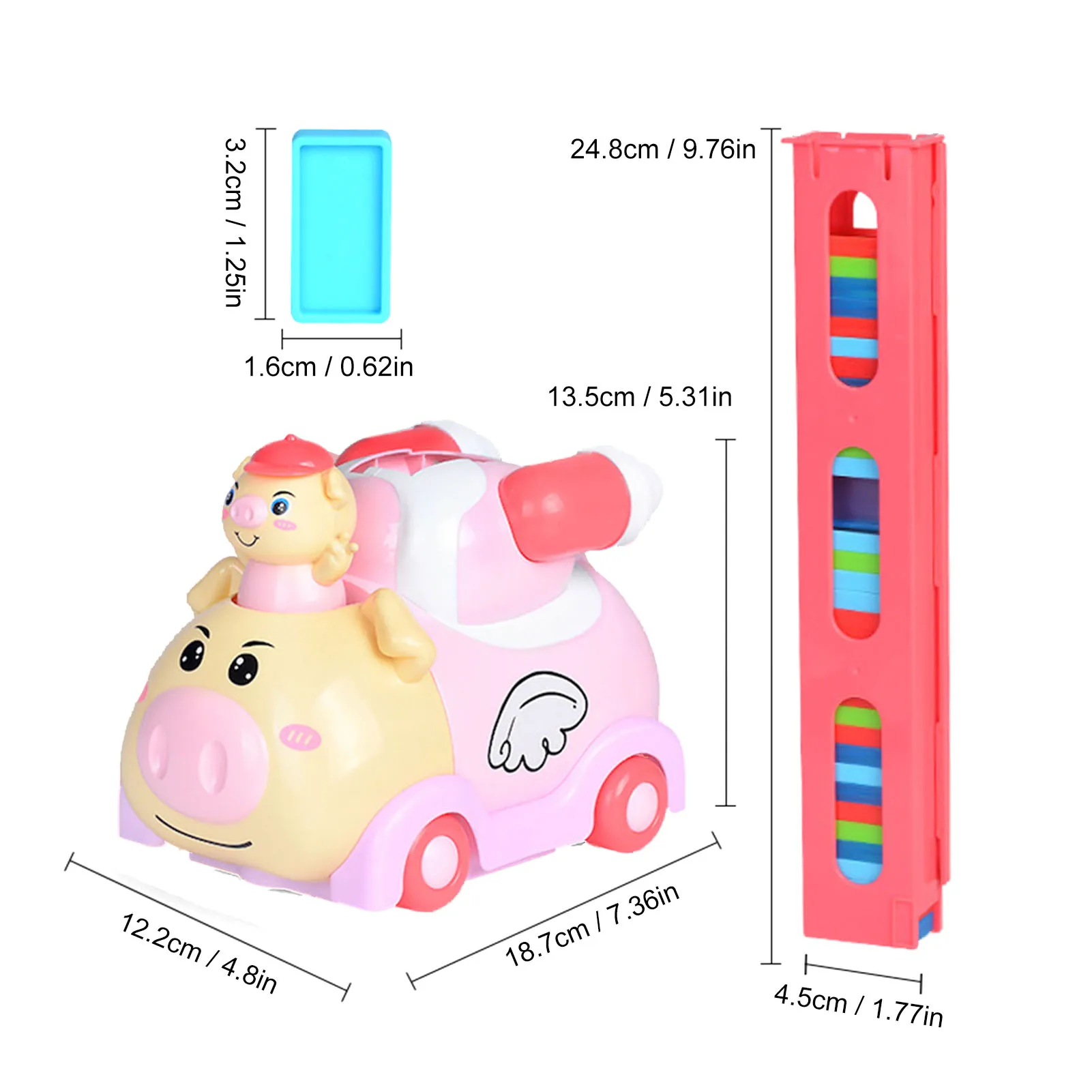 

Kids Cute Cartoon Pig Shape Domino Game Toy Automatically Dispense Dominoes Car Blocks Set Building Stacking Crafted Car Toy