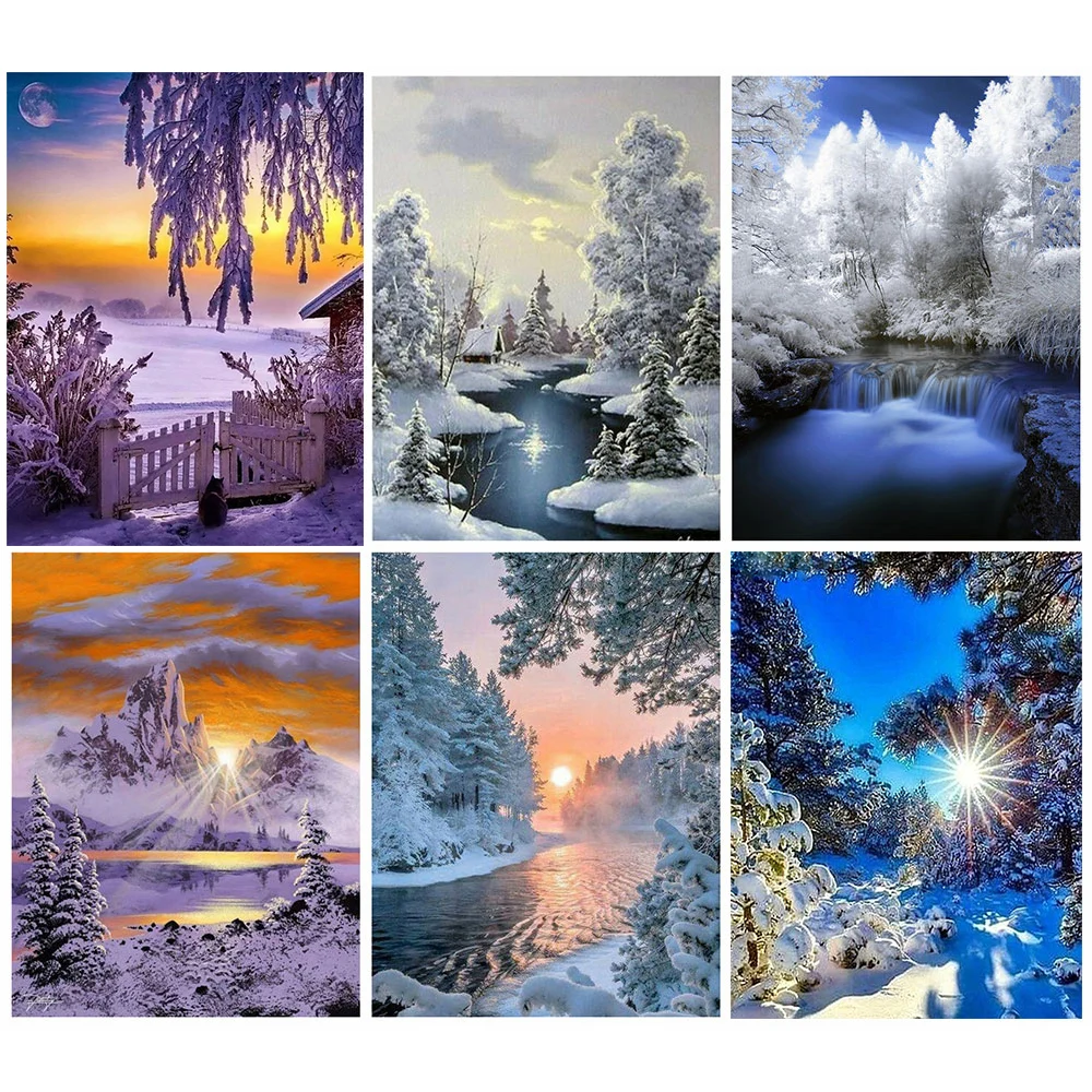 

Kamy Yi Diy 5d Square Diamond Handmade Round Rhinestone Cross Stitch Winter Landscape Picture Home Decoration Gift