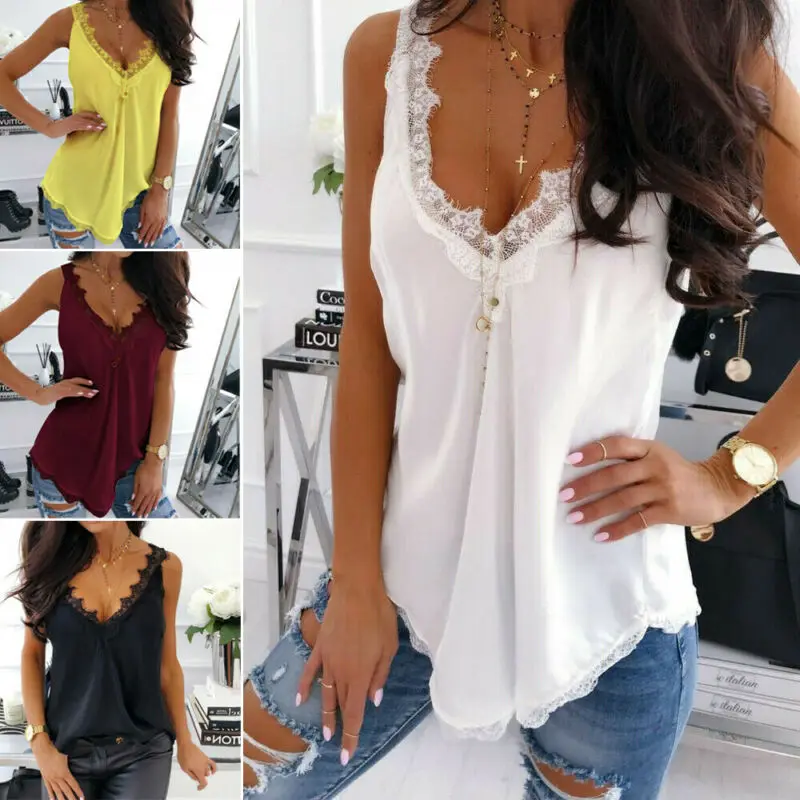 Женская Свободная блузка без рукавов Boho повседневная кружевная майка в стиле