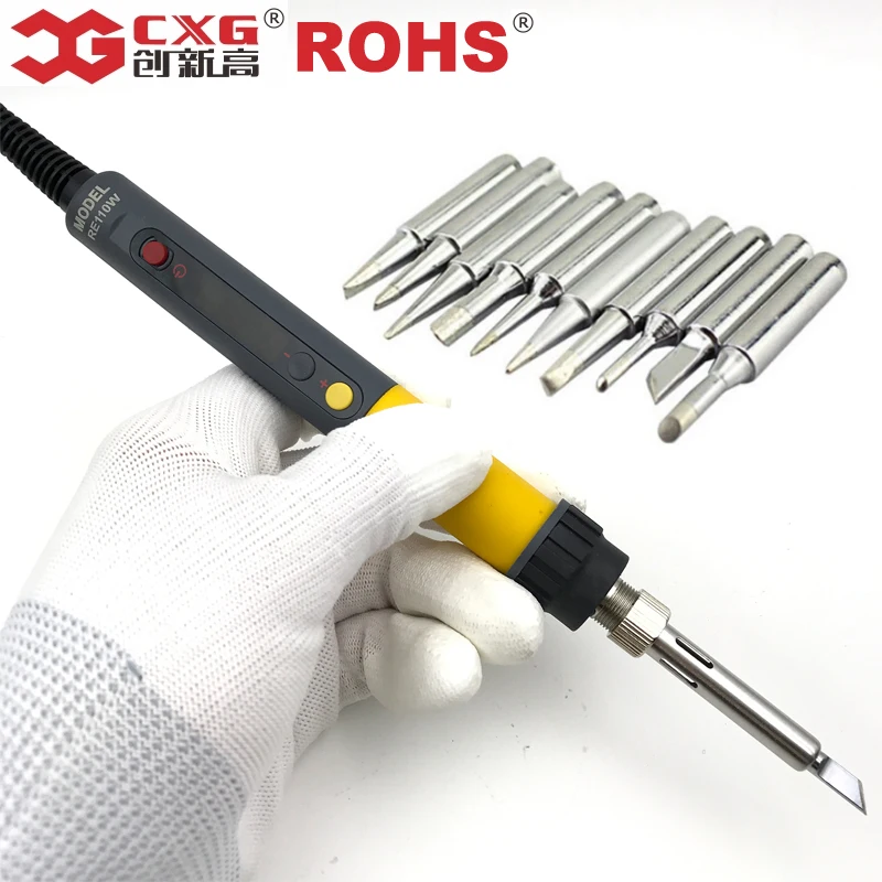 CXG ROHS RE60w/90 Вт/110 Вт ЖК-цифровой светодиодный регулируемый Электрический паяльник с европейской вилкой+ 10 шт. паяльных наконечников - Цвет: 110W