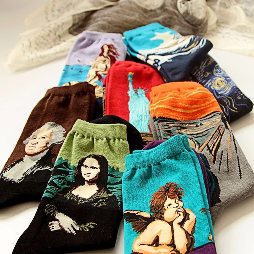 

3 пары/Лот женские носки унисекс масляные окрашенные Классические носки всемирно известные Носки с рисунком носки с изображением Ван Гога М...