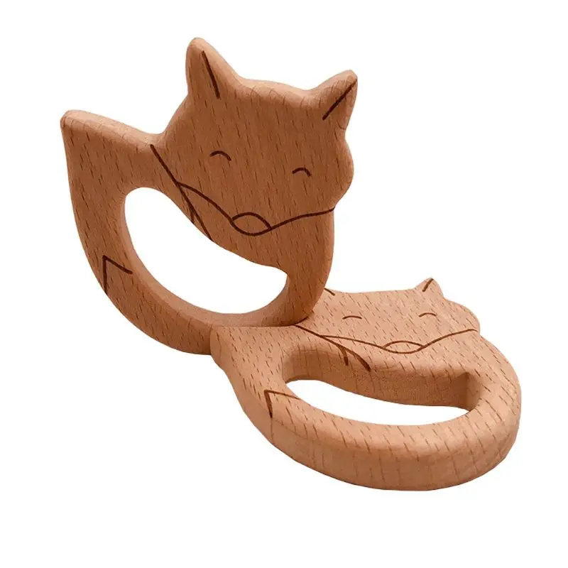

OOTDTY 1PC Newborn Baby Teethers Cute Animal oFx Wood Rings Soother Nursing Pendant Teething Toys Infants Toddlers Oral Care