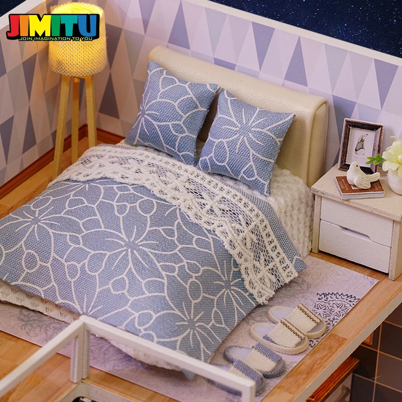 JIMITU CuteRoom Blue Time Кукольный дом DIY Миниатюрный с мебелью музыкальная световая крышка