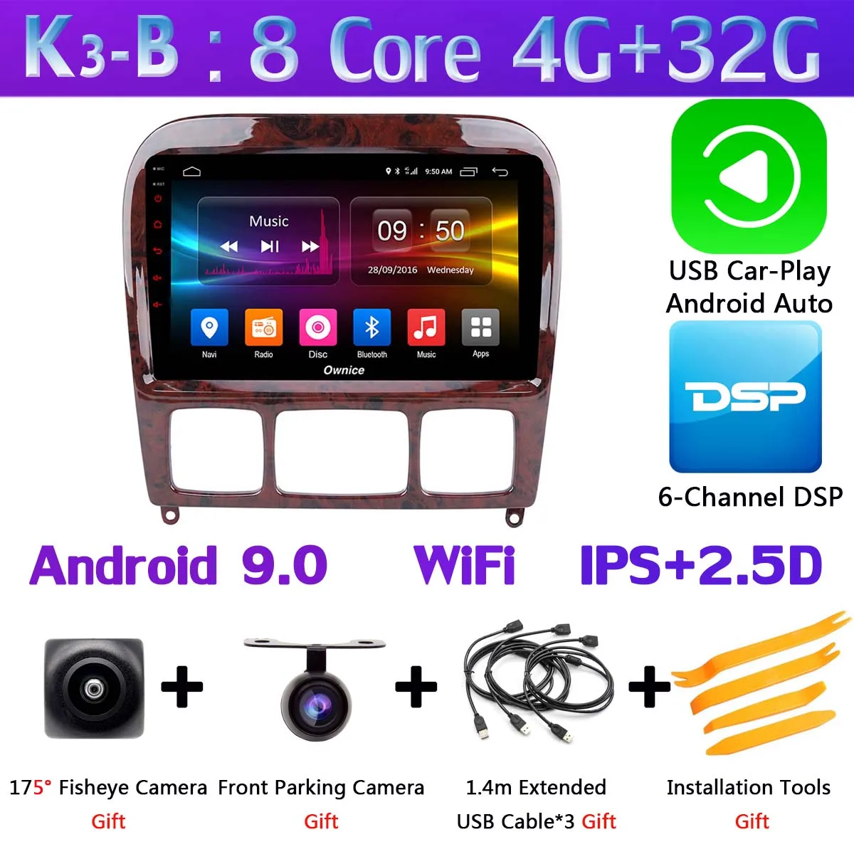 K3-B-CarPlay 360 ° камера 4G LTE Android 9,0 4G+ 64G gps радио gps CarPlay SPDIF DSP Автомобильный плеер для Mercedes Benz S CL Класс W220 W215 - Цвет: K3-B-CarPlay