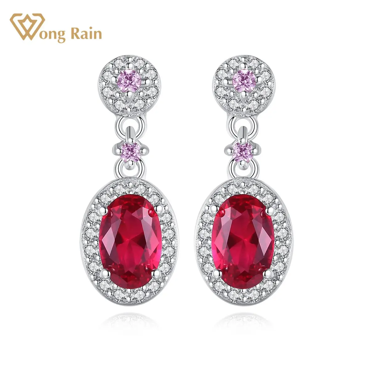 

Wong Rain, 100% Стерлинговое Серебро 925 пробы, Овальный Рубин, созданный Moissanite, драгоценный камень, для помолвки, Классические женские серьги-подве...