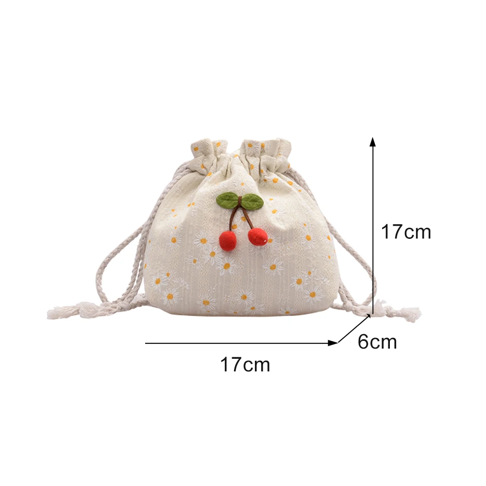 

Daisy Flower Shoulder Bag Classic Texture Creative Messenger Bags Delicate Women Cherry Small Pouch Drawstring Canvas Handbags