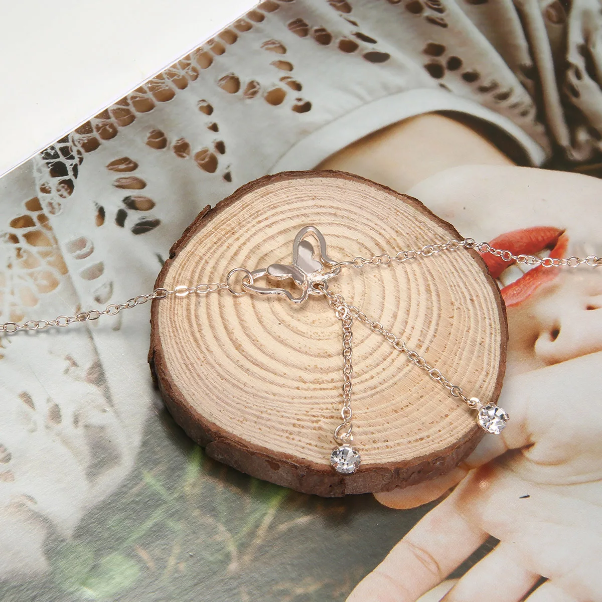 Шикарный элегантный розовый золотой цвет полый Бабочка кисточкой ноги цепи Мода