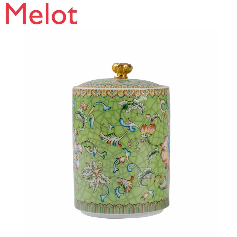 

Enamel Ceramic Tea Cans Large Sealed Jar Storage Tank Moisture-Proof Tank Storage Box Black Tea Green Tea Universal