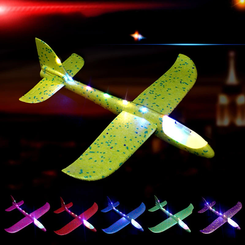 

4pcs/set 48CM With LED Light Hand Throw Flying Glider 6 Colour Foam Plane Children Model Glider Free Fly Plane Toys