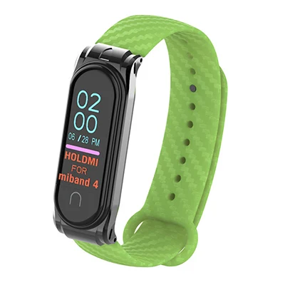 Green strap Hangrui mi Band 4 силиконовый чехол из углеродного волокна для Xiaomi mi band 4 ремешок металлический каркас браслет mi band 3 ремешок из нержавеющей стали - Цвет: Green strap