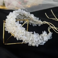 1pcs stunning pearls headband bridal hair vine tiara jewelry wedding hair accessories rhinestone floral women headwear 2021