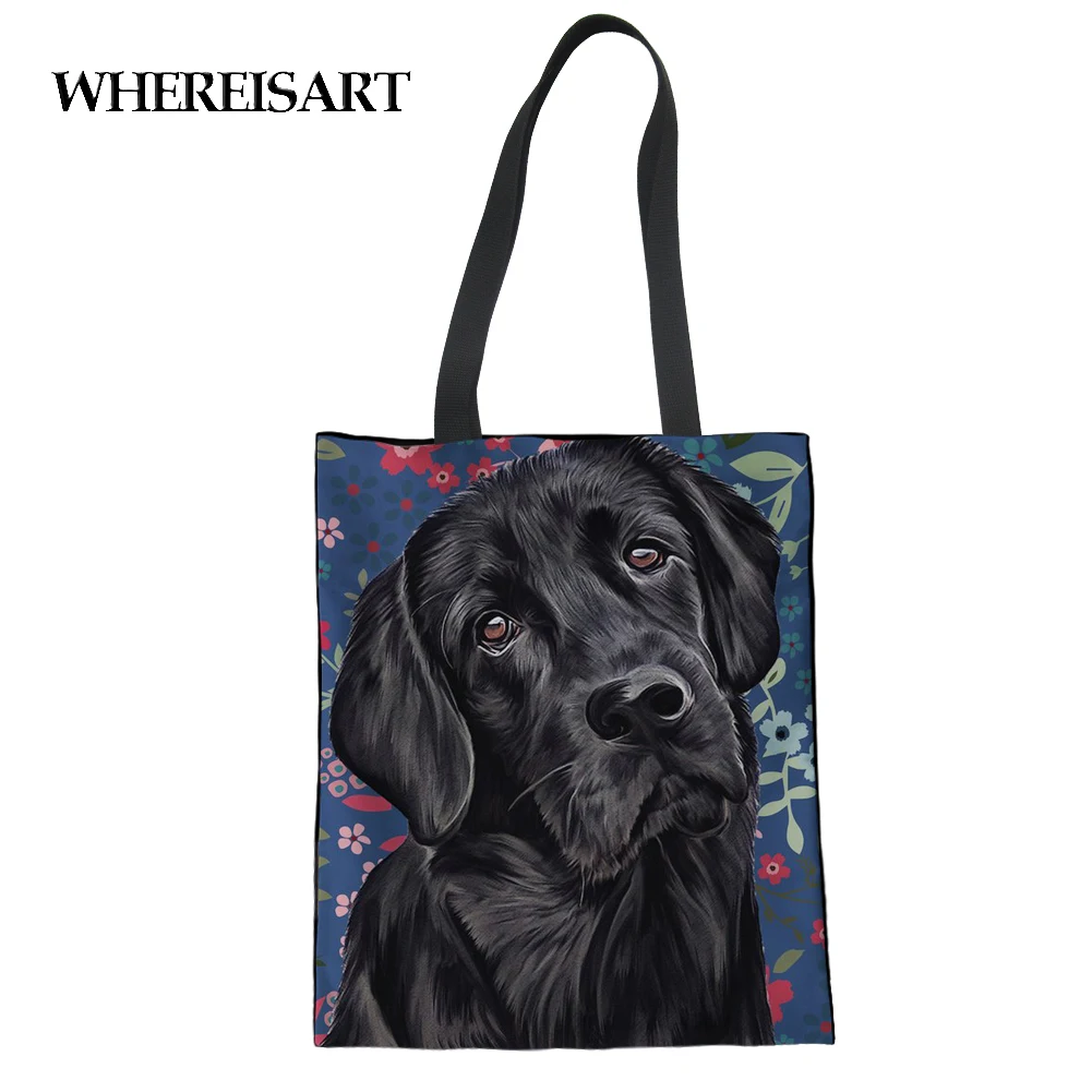 

WHEREISART Rottweiler Shepherd Dog Prints Shopping Bags Reusable Grocery Women Casual Shoulder Bag Durable Travel Organizer