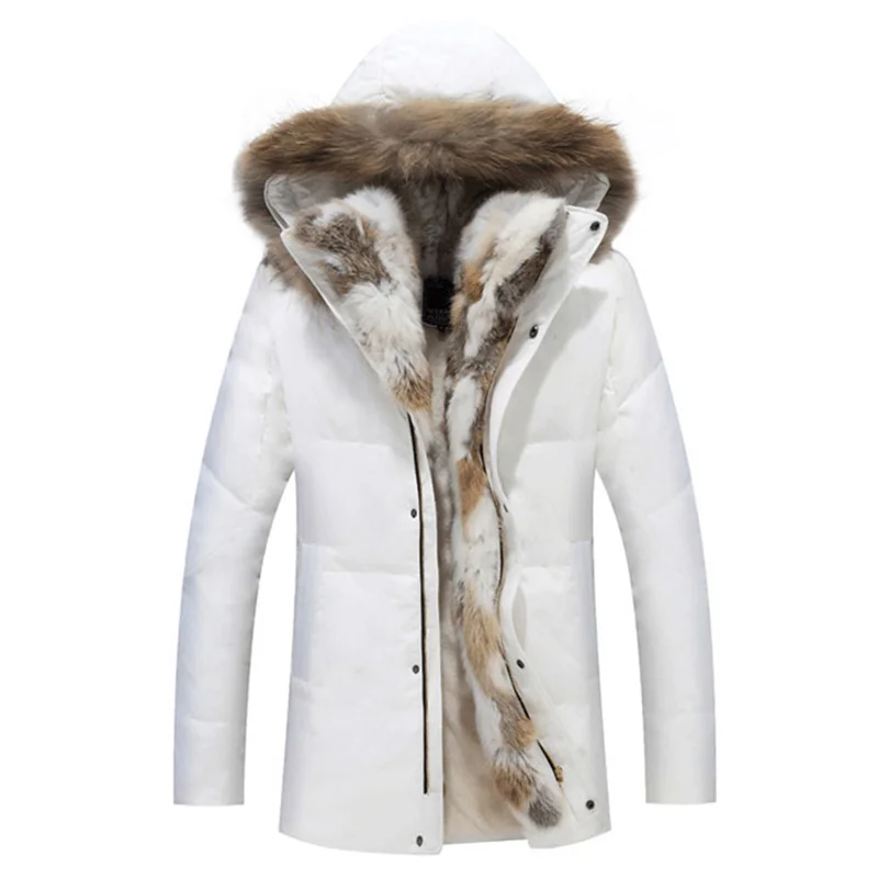 

2018 Winter Unisex Down Jackets Detachable Fur collar Hooded Coat Warm Outwear Real Rabbit Raccoon Hood Women Men Thick Coats