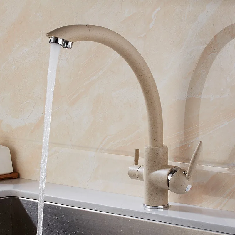 

Kitchen Faucet C- Shaped Hot and Cold Water Oatmeal Color Quartz Sink Faucet Hot and Cold Single Hole Fresh Water Tap Rotating