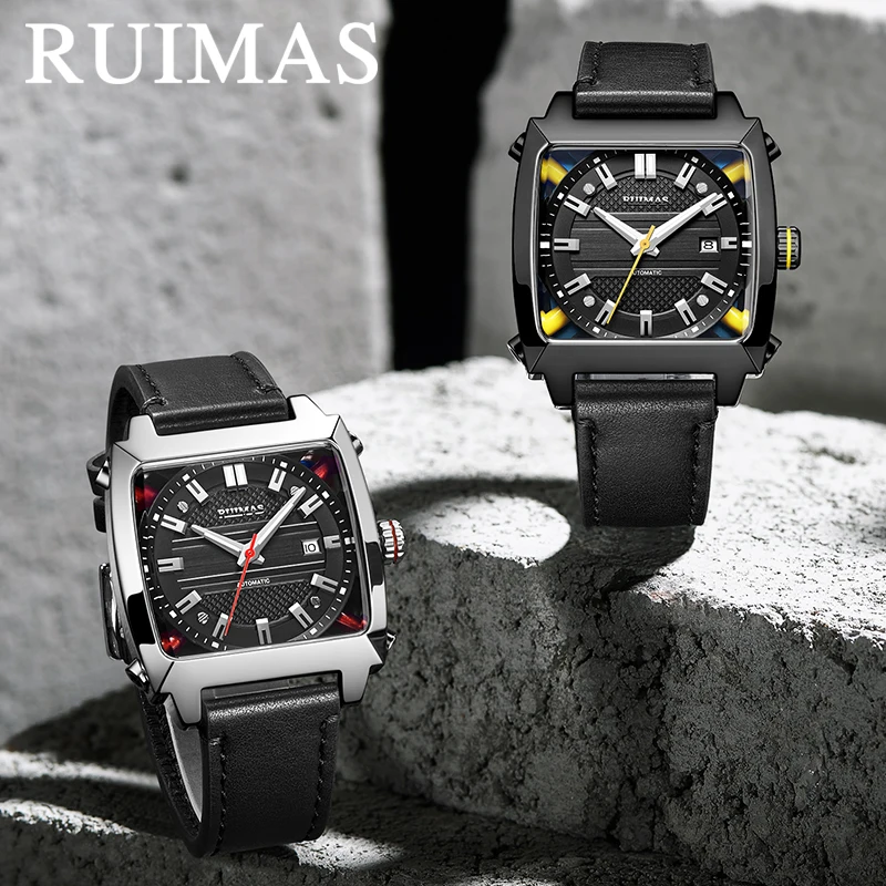 Мужские автоматические наручные часы MEGIR RUIMAS деловые Ретро-часы с прямоугольным