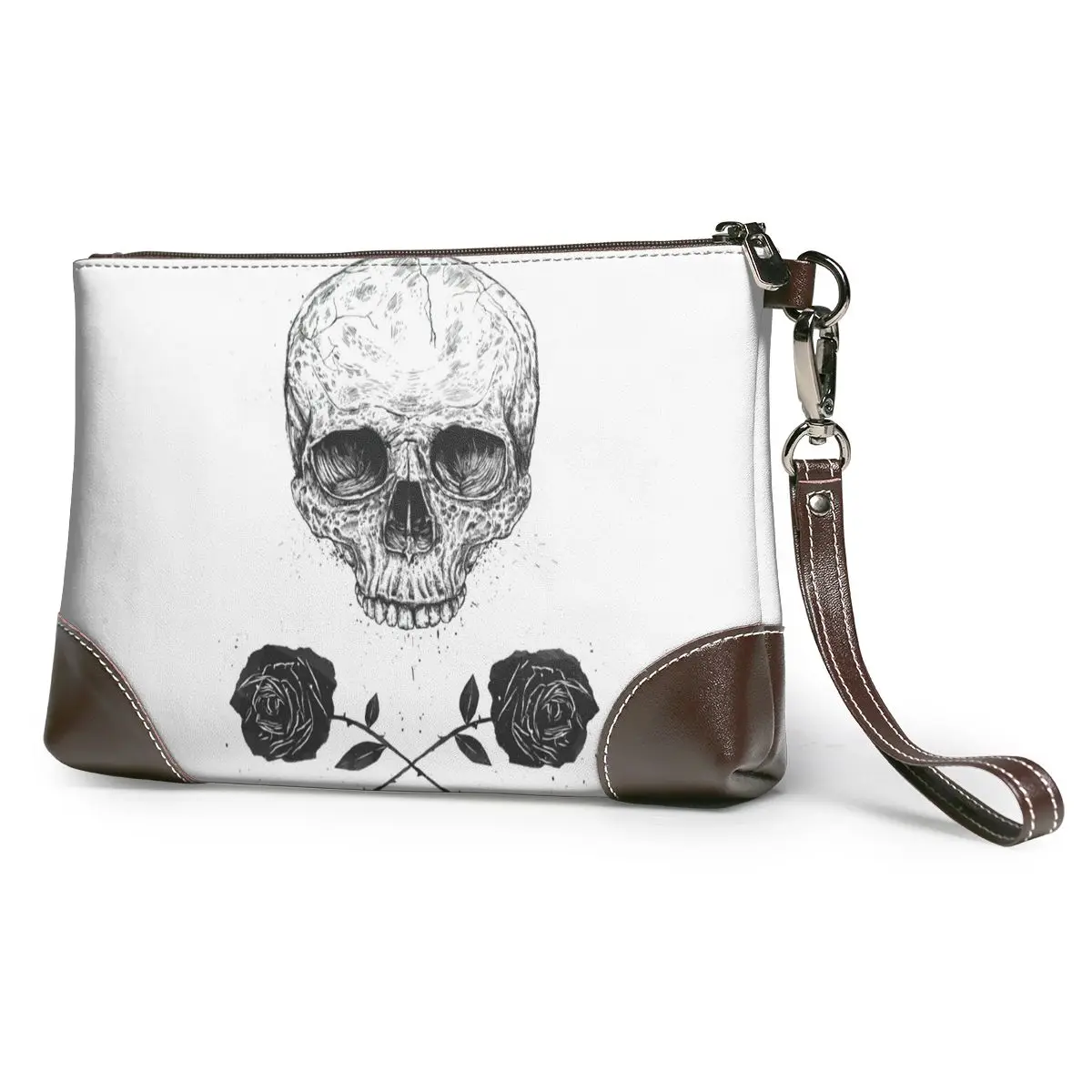 

Rose Clutch Bag Print Genuine Leather Clutch Purse Golf Zipper Design Wallet