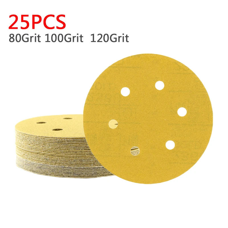 25pcs 15cm Sandpapers 6 Hole Hook And Loop Dry Sanding Disc Sandpaper For Car Metal Polishing Accessories | Инструменты