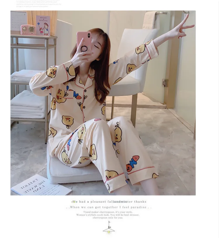 Корейская версия сладких молочных хлопковых пижам кардиган с длинными рукавами