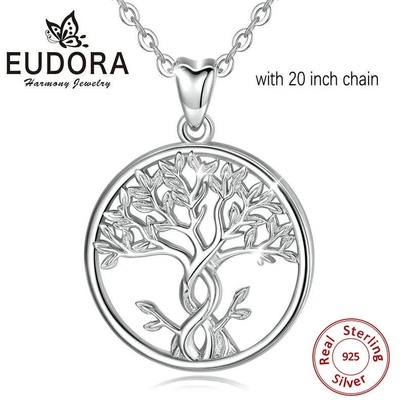 20 inch chain Eudora Стерлинговое серебро дерево жизни кулон ожерелье кельтский узел ожерелье дерево с AAA CZ Кристалл помолвка Свадебные украшения - Окраска металла: 20 inch chain