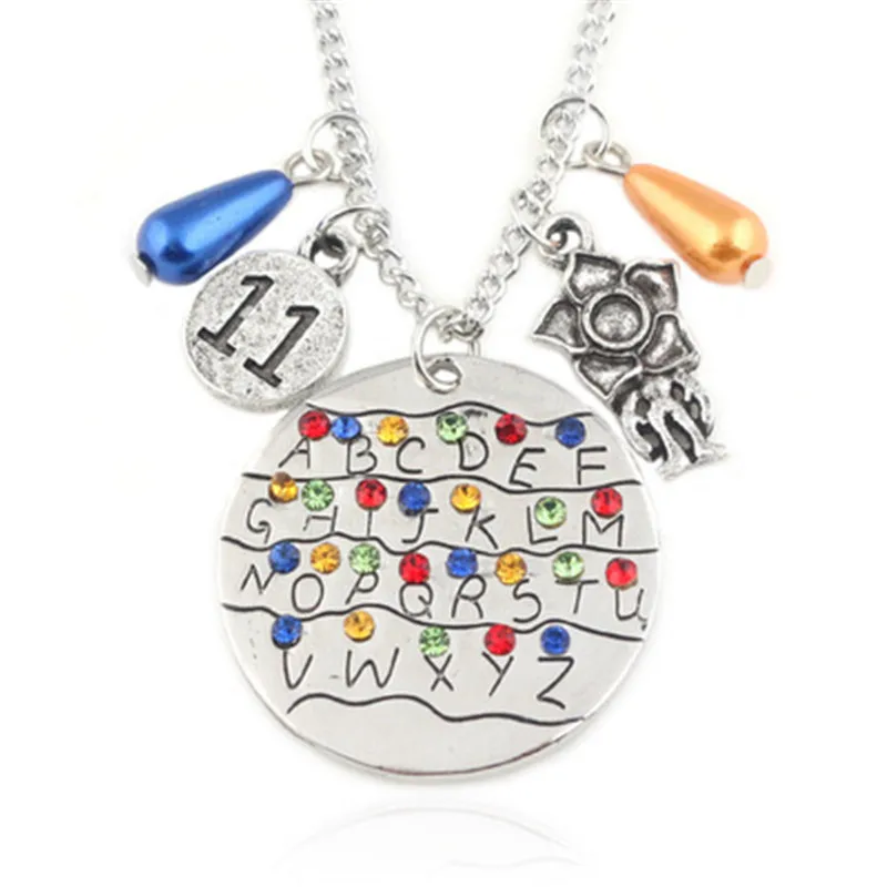 

Stranger Things Cosplay Anime Letter Necklace Alphabet Light Wall Pendant with Monster Charms Eleven Letters Keychain