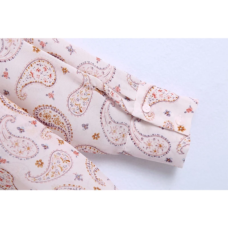 

Fashion Women Geometric Patterns Print Pink Shirt Long Sleeve Turn-down Collar Chic Office Lady Shirt Long Tops BB1243