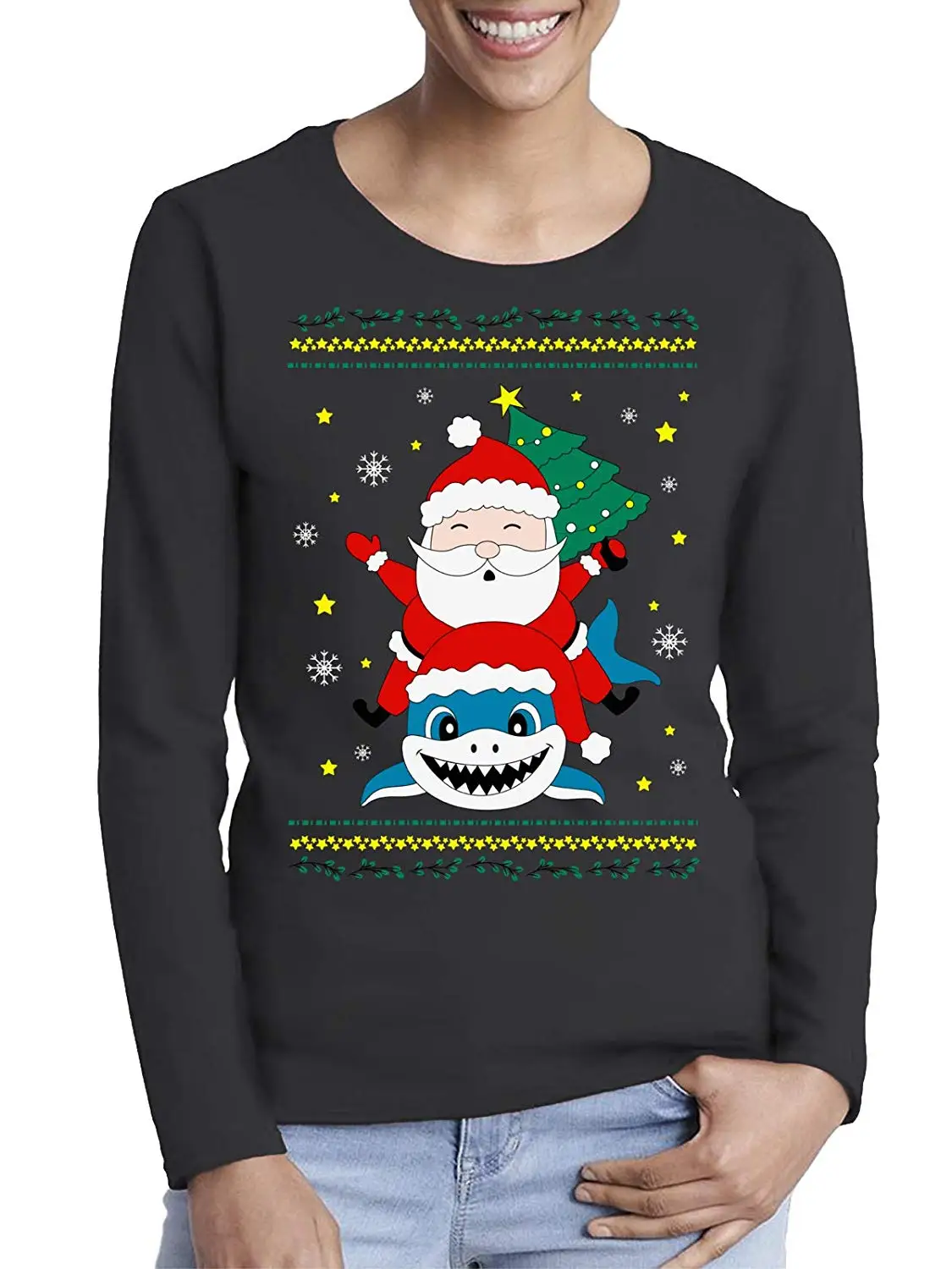 FGHFG Рождественский Санта Акула Уродливый свитер с длинным рукавом футболки для