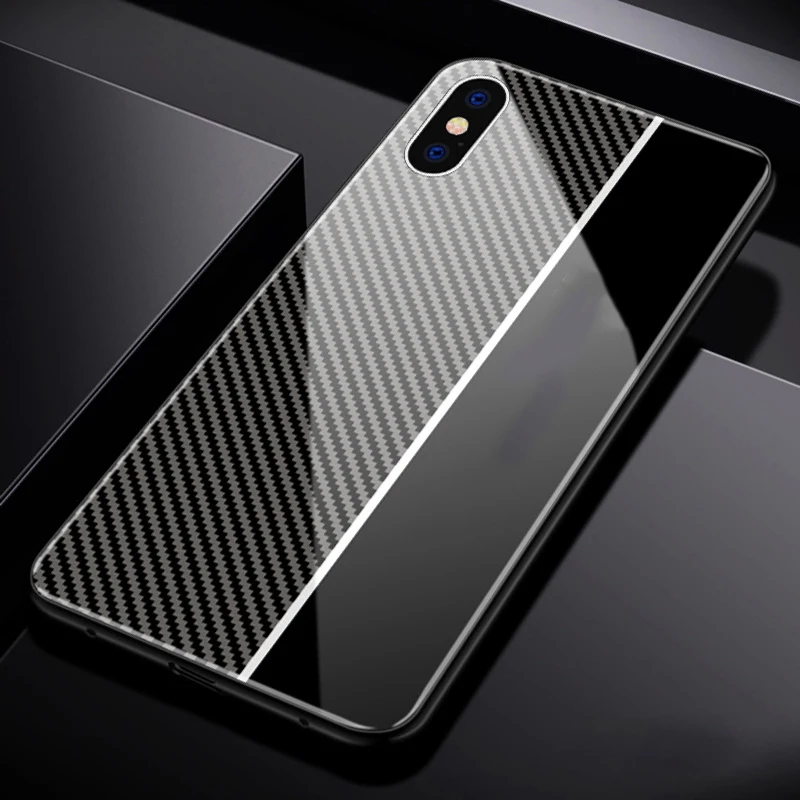 Чехол из закаленного стекла 9H для iPhone 11, 7, 8, 6 S, x, xr, xsmax, чехол для телефона с узором из углеродного волокна, подходит для iPhone11promax, 7 p, чехол для телефона