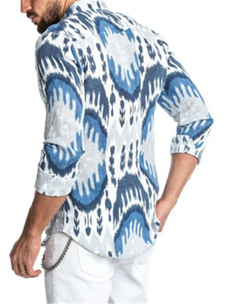

New Fashion Brand Long Sleeve Men Printed Blouse Casual Shirts Mens Dress Shirts Cufflinks Social Microfiber Polyester Shirts